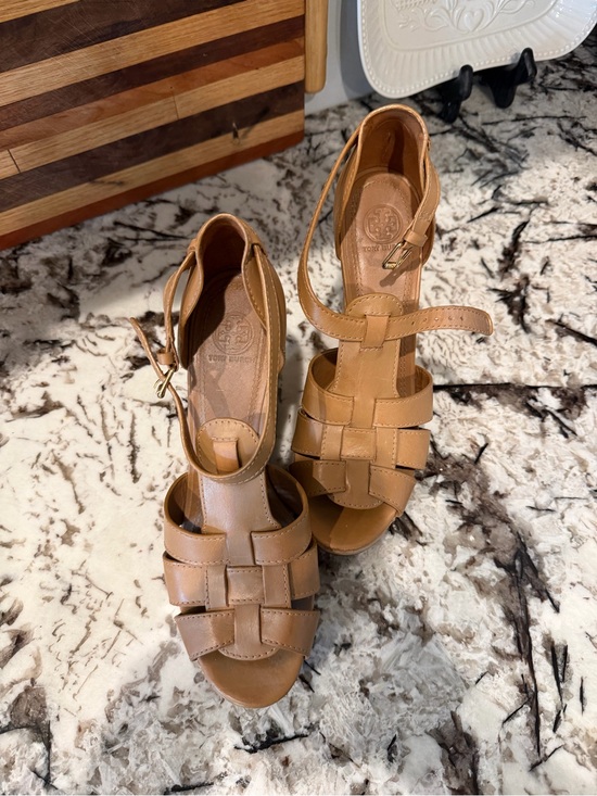 Tory Burch Shoes - Tory Burch Tan Woven Leather Ankle-Strap Sandals